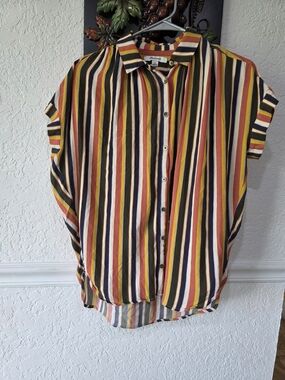 Madewell Multicolor Vertical Stripe Shirt in Coral, Navy & Olive